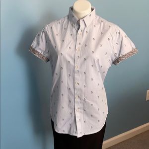 Like New Denim & Flower palm tree shirt with cuff